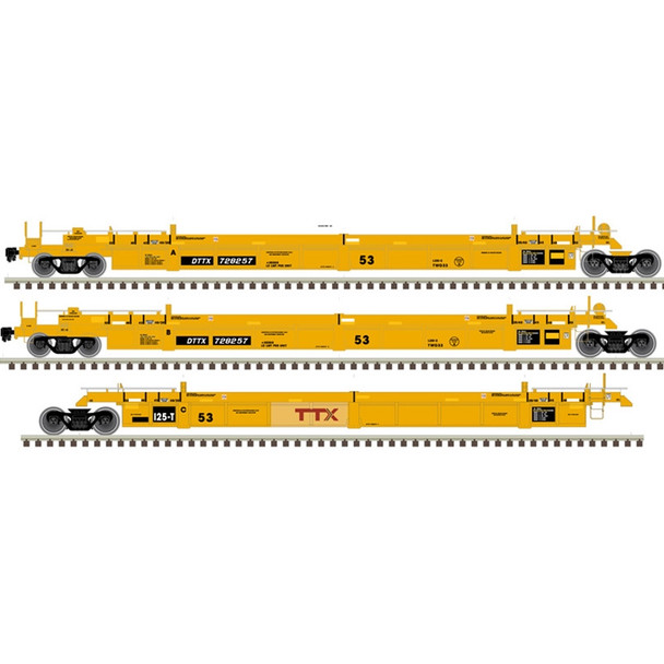 Atlas 20006629 - Thrall 53' Articulated Well Car 3-Set TTX (DTTX) 728257 (Foward thinking large logo) - HO Scale