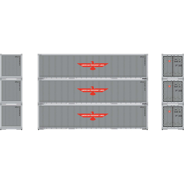 Athearn 63385 - 40' Smooth Side Containers (3) American President Lines  - HO Scale