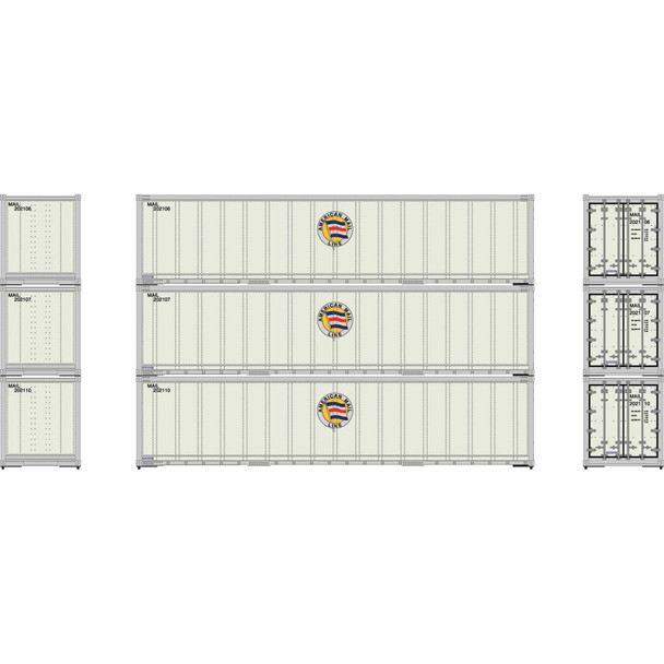 Athearn 63387 - 40' Smooth Side Containers (3) American Mail Line  - HO Scale