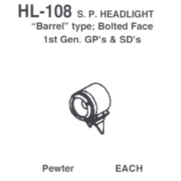 Details West 108 - Sp  Headlight;  "Barrel" Type Bolted 1 St. G  - HO Scale