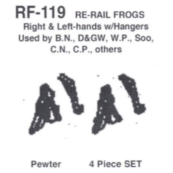 Details West 119 - Re-Rail Frog Set Right & Left Hands w/ Hangers  - HO Scale