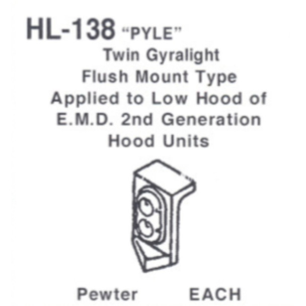 Details West 138 - Headlight Pyle Twin Gyralight w/ Recess Plate  - HO Scale