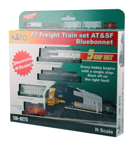 Kato 106-6273 - F7 Freight Set - Santa Fe Blue Warbonnet (ATSF)  - N Scale
