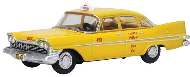 Oxford Diecast 87PS59002 - 1959 Plymouth Savoy Sedan Tanner Yellow Cab Co., Southern California (yellow) - HO Scale