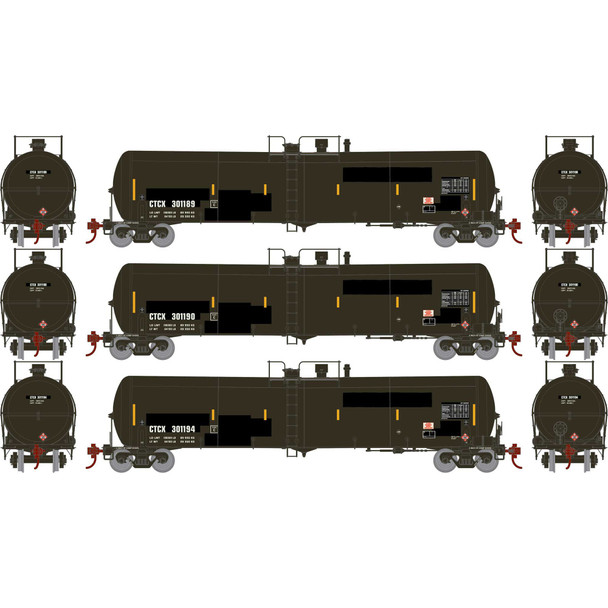 Athearn 29935 - 30,000 Gallon Ethanol Tanker (3) GE Railcar (CTCX) 301189, 301190, 301194 - HO Scale