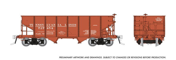 Rapido 148019A-727454 - GLa 2-Bay Hopper Pennsylvania (PRR) "Lines" 727454 - HO Scale