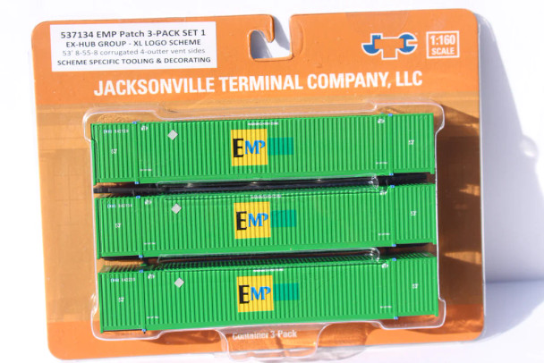 Jacksonville Terminal Co 537134 - 53' HIGH CUBE 8-55-8 corrugated containers (3) EMP XL scheme (ex HUB patch)  - N Scale