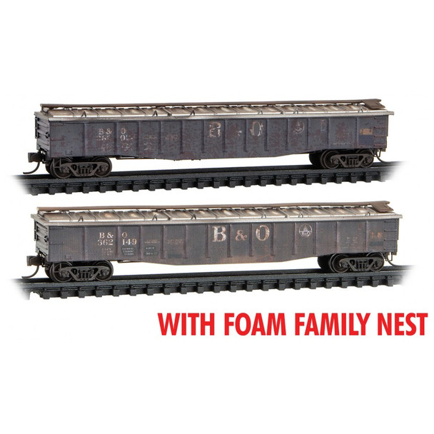 Micro-Trains Line 99305069 - 50' Steel Side Gondola Weathered 2-pk (Foam Nest) Baltimore & Ohio (B&O) 362026, 362149 - N Scale