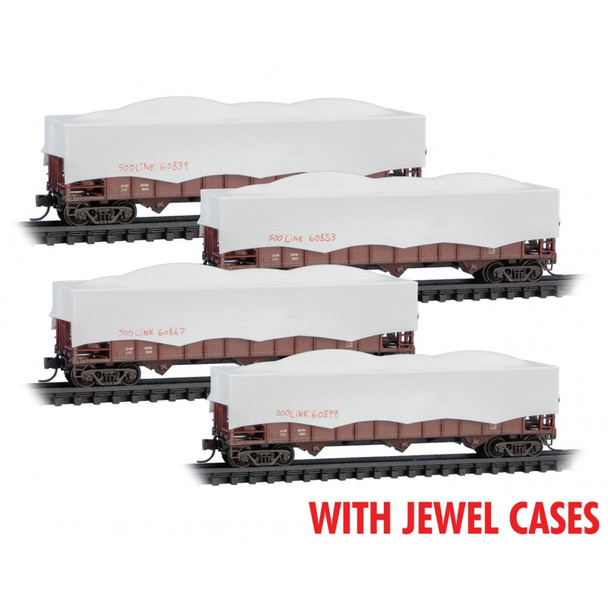 Micro-Trains Line 98302239 - 100-Ton 3-Bay Rib Side Hopper w/ Tarps (Jewel Cases) Canadian Pacific (SOO) 60839, 60853, 60867, 60899 - N Scale