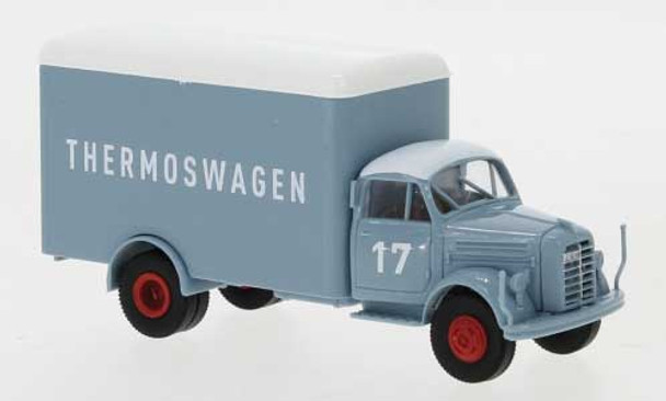 Brekina 94307 - 1951 Borgward B 4500 Box-Body Delivery Truck - Assembled Thermoswagen #17 (blue-gray, red)  - HO Scale