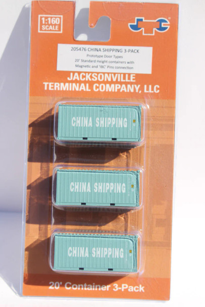 Jacksonville Terminal Co 205476 - 20' Standard Height Containers (3) China Shipping  - N Scale