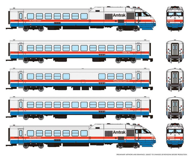 Rapido 525501 - RTL Turboliner 5-Car Set #3 w/ DCC and Sound Amtrak (AMTK) Phase III Early - N Scale
