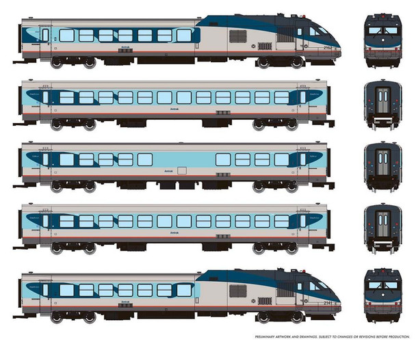 Rapido 525005 - RTL Turboliner 5-Car Set DC Silent Amtrak (AMTK) Phase V - N Scale