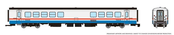 Rapido 525106 - RTL Turboliner Single Car Amtrak (AMTK) Coach/Snack Bar #186: Phase III Late - N Scale