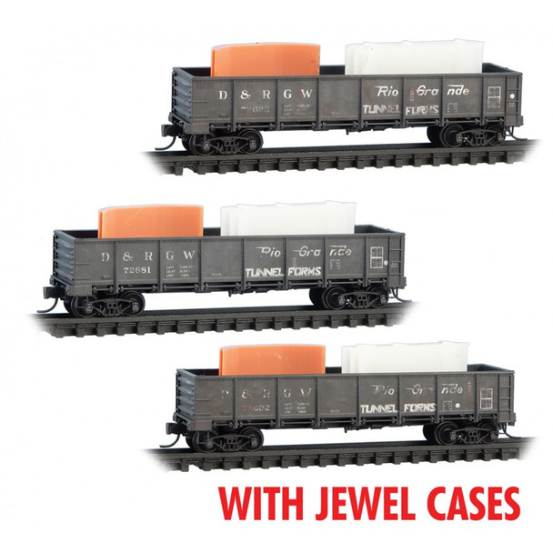 Micro-Trains Line 98302244 - 40' Drop Bottom Gondola w/ Tunnel Forms Load Weathered 3-Pack (Jewel Cases) Denver & Rio Grande Western (D&RGW) 72628, 72681, 72692 - N Scale