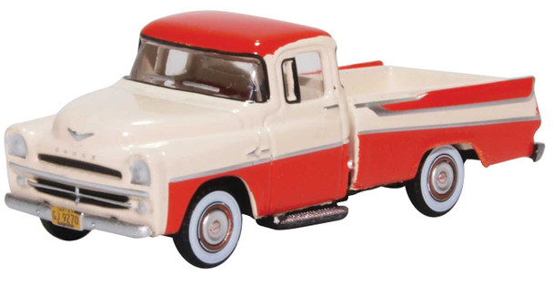 Oxford Diecast 87DP57001 - 1957 Dodge D100 Sweptside Pick Up Truck Tropical Coral, Ivory - HO Scale