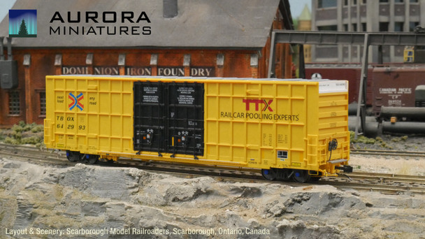 Aurora Miniatures 306003 - 7550 cf 60' Plate F Boxcar TTX (TBOX) 642915 - HO Scale