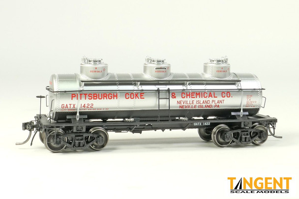 Tangent Scale Models 11523-01 - 6,000 Gallon 3 Dome Tank Car GATX Pittsburgh Coke & Chemical 1422 - HO Scale