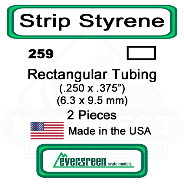 Evergreen 259 -  Rectangular Tubing .250 x .375"