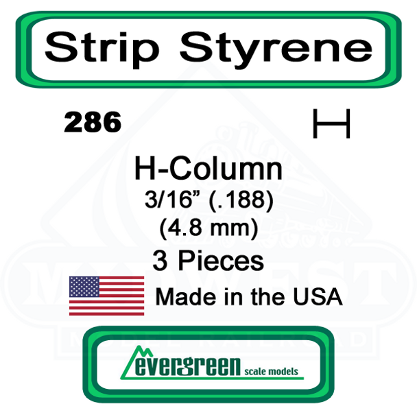 Evergreen 286 -  Styrene H-Columns (Wide Flange Beams) .188"