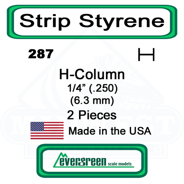 Evergreen 287 -  Styrene H-Columns (Wide Flange Beams) .250"