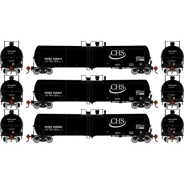 Athearn 18033 - 30,000 Gallon Ethanol Tanker (3) Cenex Harvest States (CHSX) 255014, 255027, 255030 - N Scale