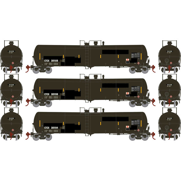 Athearn 18039 - 30,000 Gallon Ethanol Tanker (3) GE Railcar (CTCX) 301189, 301190, 301194 - N Scale