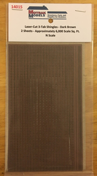 Motrak Models 14015 - Laser-Cut 3-Tab Shingles - Dk Brown  - N Scale