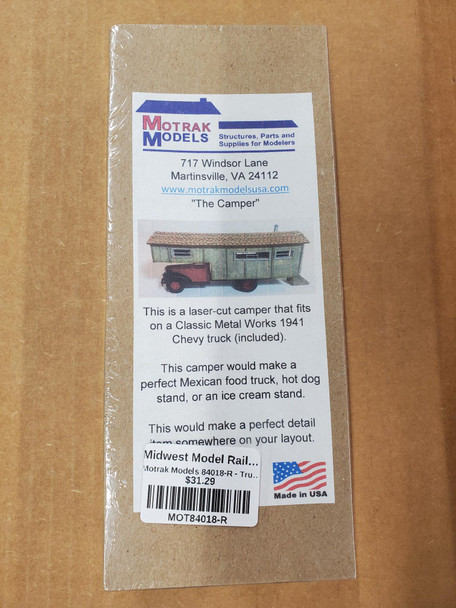 Motrak Models 84018-R - Truck Camper (Red Truck)  - HO Scale Kit