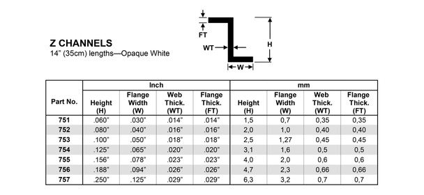 Evergreen 753 -  Styrene Z Channel .100"
