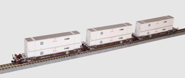 Kato 106-6185 - Gunderson MAXI-IV Double Stack 3 Unit Set BNSF 253770 w/ Hub Containers - N Scale