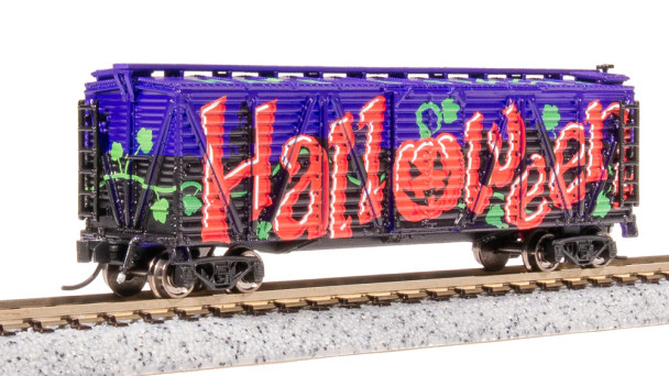 Broadway Limited 8473 - 40' Wood Stock Car, Spooky Sounds Halloween Season Theme  - N Scale