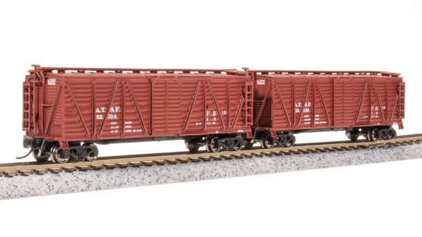 Broadway Limited 8480 - 40' Wood Stock Car 2-Pack Atchison, Topeka and Santa Fe (ATSF) 52347, 52368 - N Scale