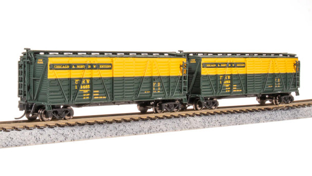 Broadway Limited 8482 - 40' Wood Stock Car 2-Pack Chicago & Northwestern (CNW) 14741, 14873 - N Scale