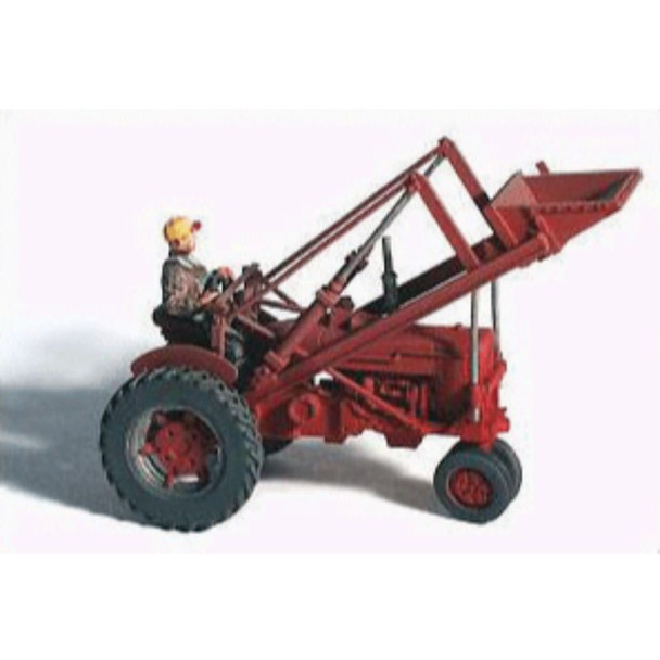 GHQ 60005 - 1953 Red Farm Tractor w/ Front Loader & Figure   - HO Scale Kit