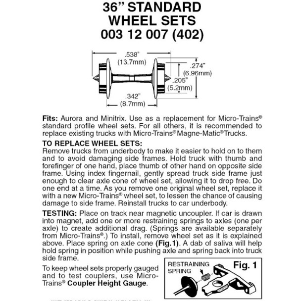 Micro-Trains Line 003 12 007 - 36" Standard Wheel Sets 48 axles (402)  - N Scale