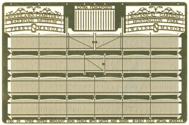 Gold Medal Models 160-29 - Spike Tipped Wrought Iron Fence w/gates- N Scale