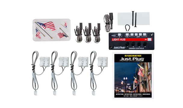 Woodland Scenics JP5924 - Just Plug Wall Mount Flag with Spotlight Value Pack  - Multi Scale