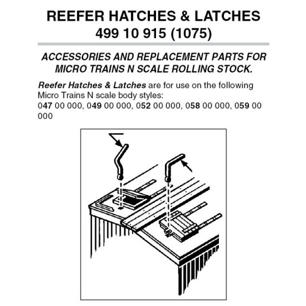 Micro-Trains Line 499 10 915 - Reefer Hatches (24 pieces) & Latches (48 pieces) (1075) - N Scale