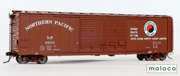 Moloco 70002-01 - Delivery 2-57 Arch Lett. + 5' NP RAILWAY Monad, Brainerd built 50' XM 15-0 Double-slider Boxcar Northern Pacific (NP) 6861 - HO Scale