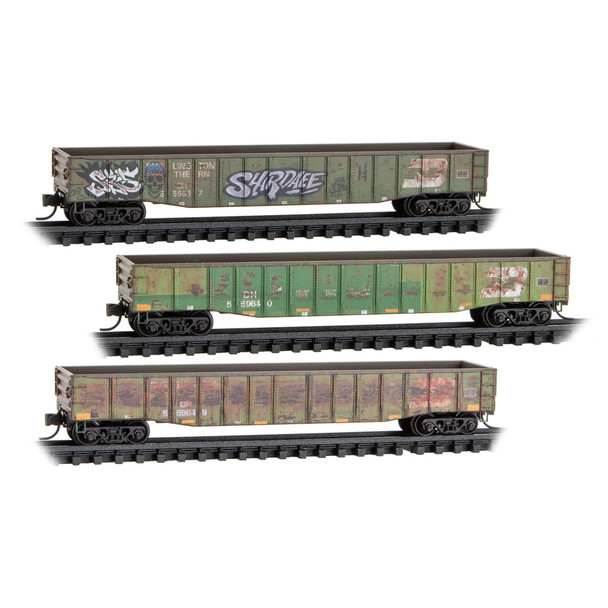 Micro-Trains Line 98305090 - 3-Pack Weathered Gondola Burlington Northern (BN) 559637, 559640, 559649 - N Scale