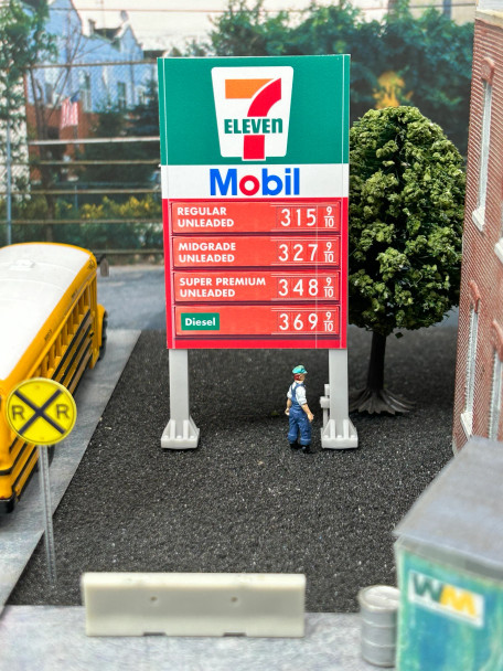 ScaleSigns HO-1112-007-v01 - Gas Station Price Sign 7-11 with Mobil  - HO Scale