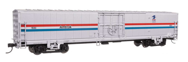 Walthers Mainline 910-31104 - 60' Thrall Material Handling Car MHC-2 Amtrak (AMTK) Phase III w/US Mail Logo 1530 - HO Scale