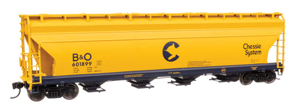 Walthers Mainline 910-49203 - ACF 5250 4-Bay Centerflow Covered Hopper Chessie (B&O) 601910 - HO Scale