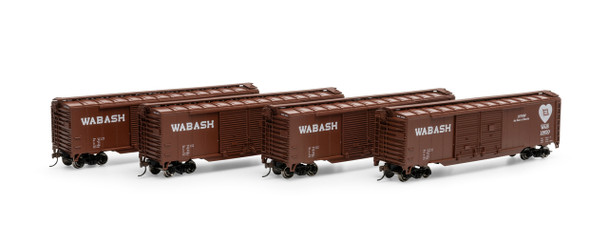 Athearn Roundhouse 1004 - 50' PS-1 Double Door Boxcar (4) Wabash (WAB) 18263/18650/18770/18777 - HO Scale