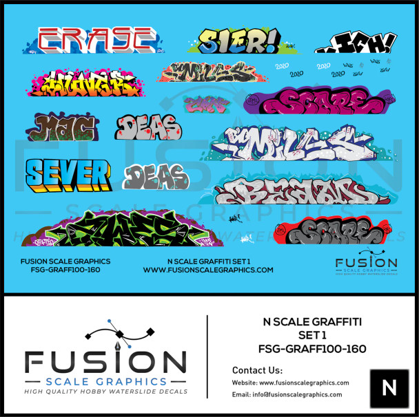 Fusion Scale Graphics GRAFF100-160 - Graffiti Decal Set 1  - N Scale