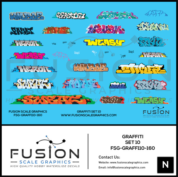 Fusion Scale Graphics GRAFF110-160 - Graffiti Decal Set 10  - N Scale