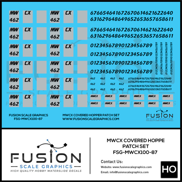 Fusion Scale Graphics MWCX100-87 - MWCX Covered Hopper Patching Decal Set  - HO Scale