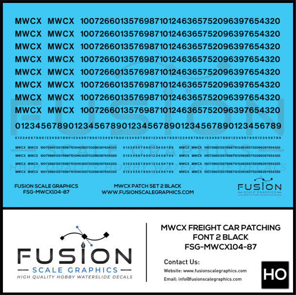 Fusion Scale Graphics MWCX104-87 - MWCX Freight Car Patching Decal Set 2 Black  - HO Scale