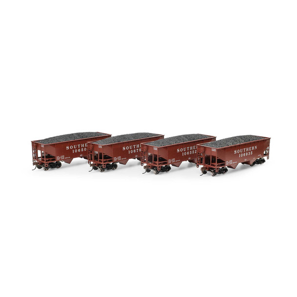 Athearn Roundhouse 1047 - 34' 2-Bay Offset Hopper w/Coal Load (4) Southern (SOU) 106504/106552/106792/106935 - HO Scale